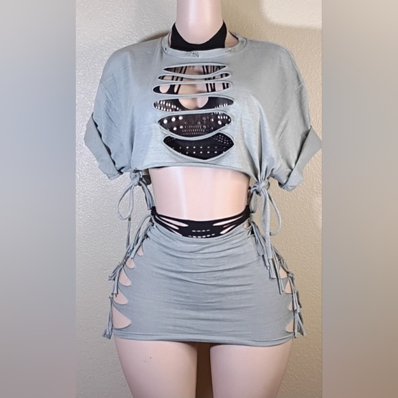 Gray Custom Rocker Tshirt Skirt Set - Picture 2 of 7